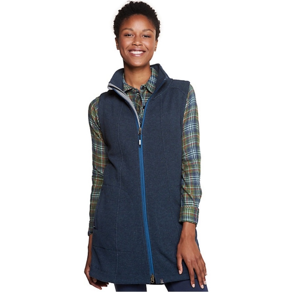 Toad & Co. Prato Wool Blend Long Vest Blue Double Zipper Outdoor Toad&Co Size XS